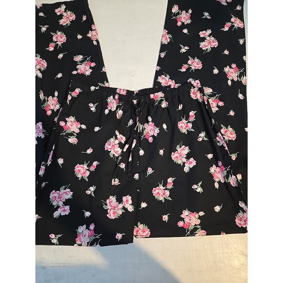 Lauren Ralph Lauren XS Pajama Set Cotton Black Floral Pants Top Logo NEW - Picture 5 of 10